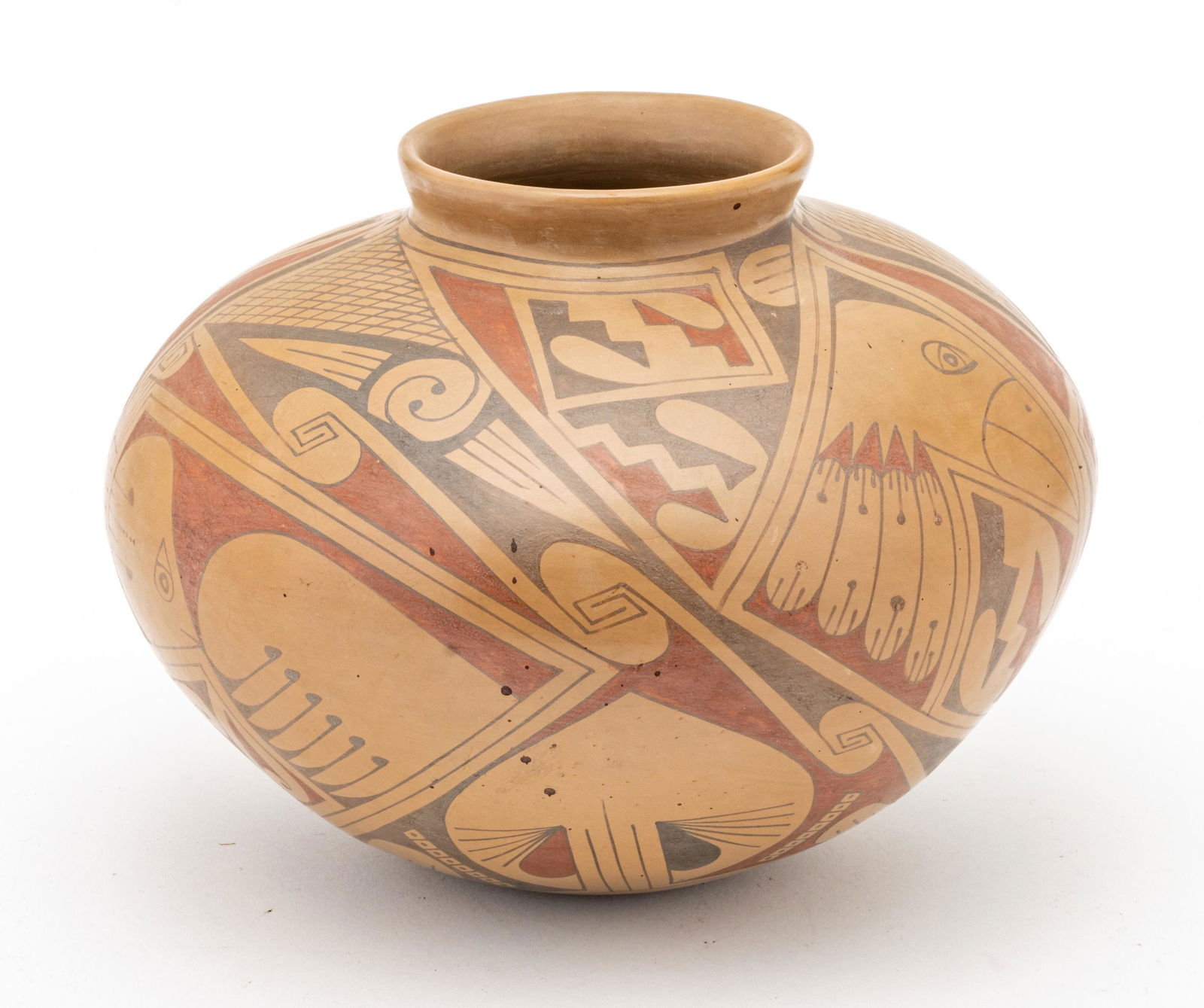 Native American Pottery Vase With Geometric Design H 6.5'' Dia. 8.5