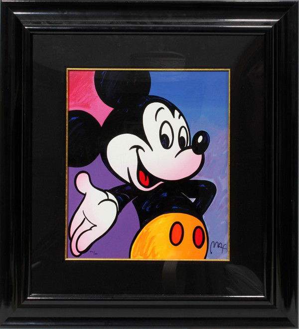 PETER MAX (1937-), SERIGRAPH, 432/500: PETER MAX (1937-), SERIGRAPH, 432/500, 15" X 13", 'MICKEY MOUSE':Signed in black lower right, numbered 432/500 lower left, matted under glass in a black lacquered frame. Peter Max, American/German, bo
