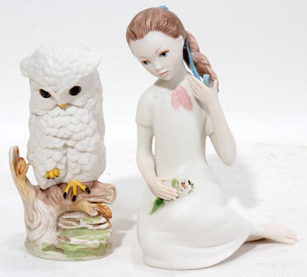 CYBIS BISQUE OWL & SEATED GIRL, H 5": CYBIS BISQUE OWL & SEATED GIRL, H 5":Both signed. Two pieces total. From a prestigious Saginaw, Mich. family.