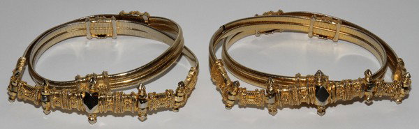 JUDITH LEIBER BELTS, PAIR, L 28 1/2" OVERALL: JUDITH LEIBER BELTS, PAIR, L 28 1/2" OVERALL:Adjustable.