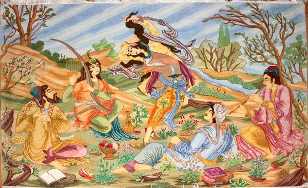 PERSIAN TABRIZ ORIENTAL PICTORIAL RUG: PERSIAN TABRIZ ORIENTAL PICTORIAL RUG, 6' 0" X 4' 9":Persian garden scene; probably Tabriz; later 20th c.