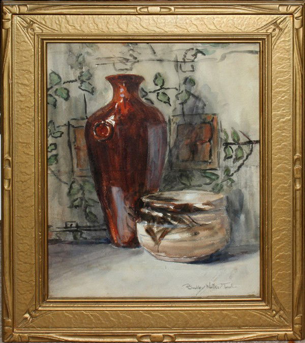 BRADLEY WALKER TOMLIN WATERCOLOR 8" X 10",: BRADLEY WALKER TOMLIN WATERCOLOR 8" X 10", STILL LIFE:Signed lower right. J.W. Hughes Framing Galleries label on verso.