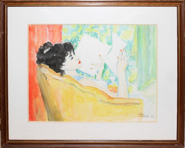 KARL LARSEN, WATERCOLOR 15" X 18",: KARL LARSEN, WATERCOLOR 15" X 18", 'THE LETTER':Signed lower right, dated '86. Woman seated in chair, reading.