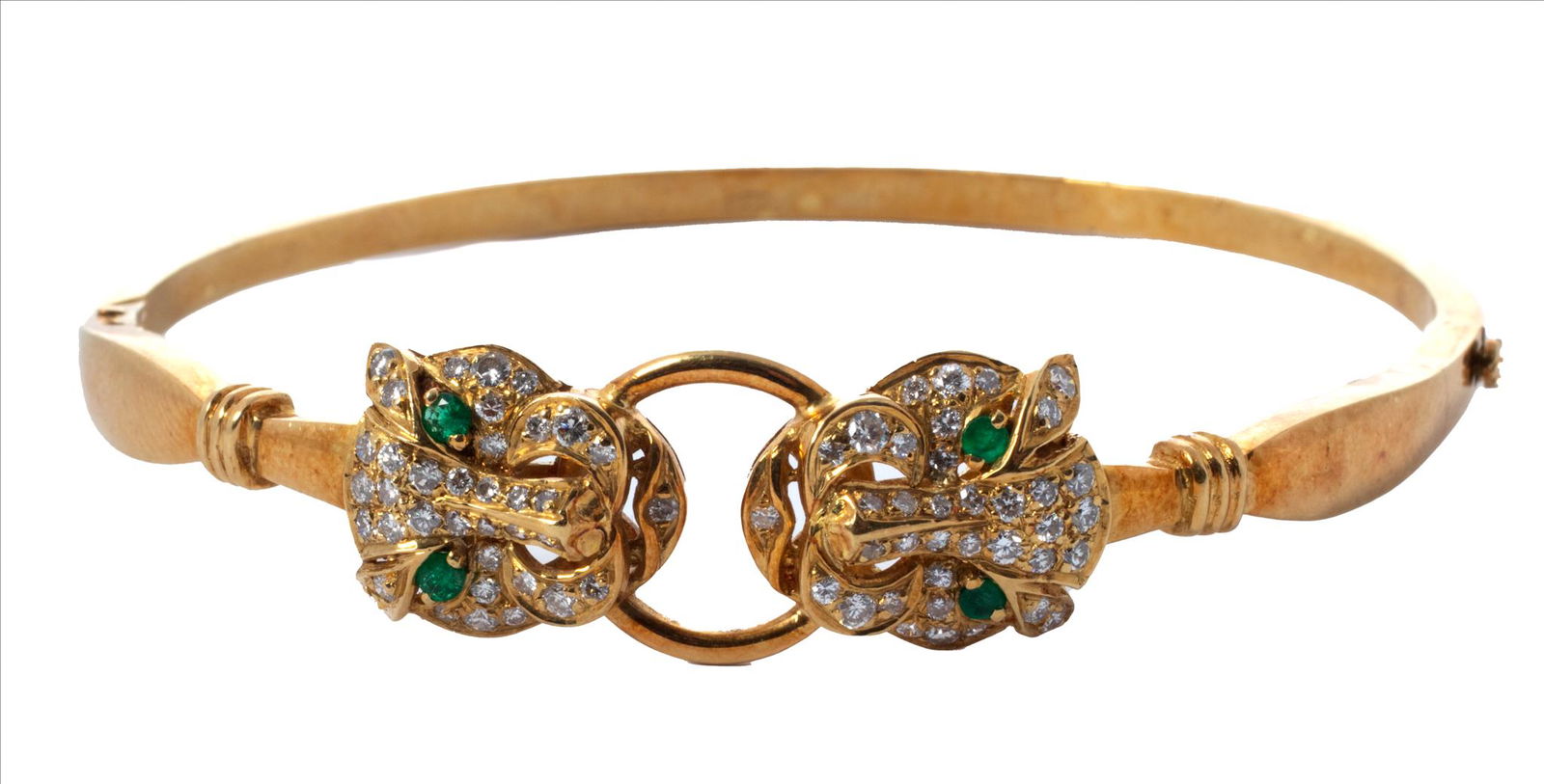 750 Yellow Gold, Diamond And Emerald Leopard Head Bracelet, (1 of 4)