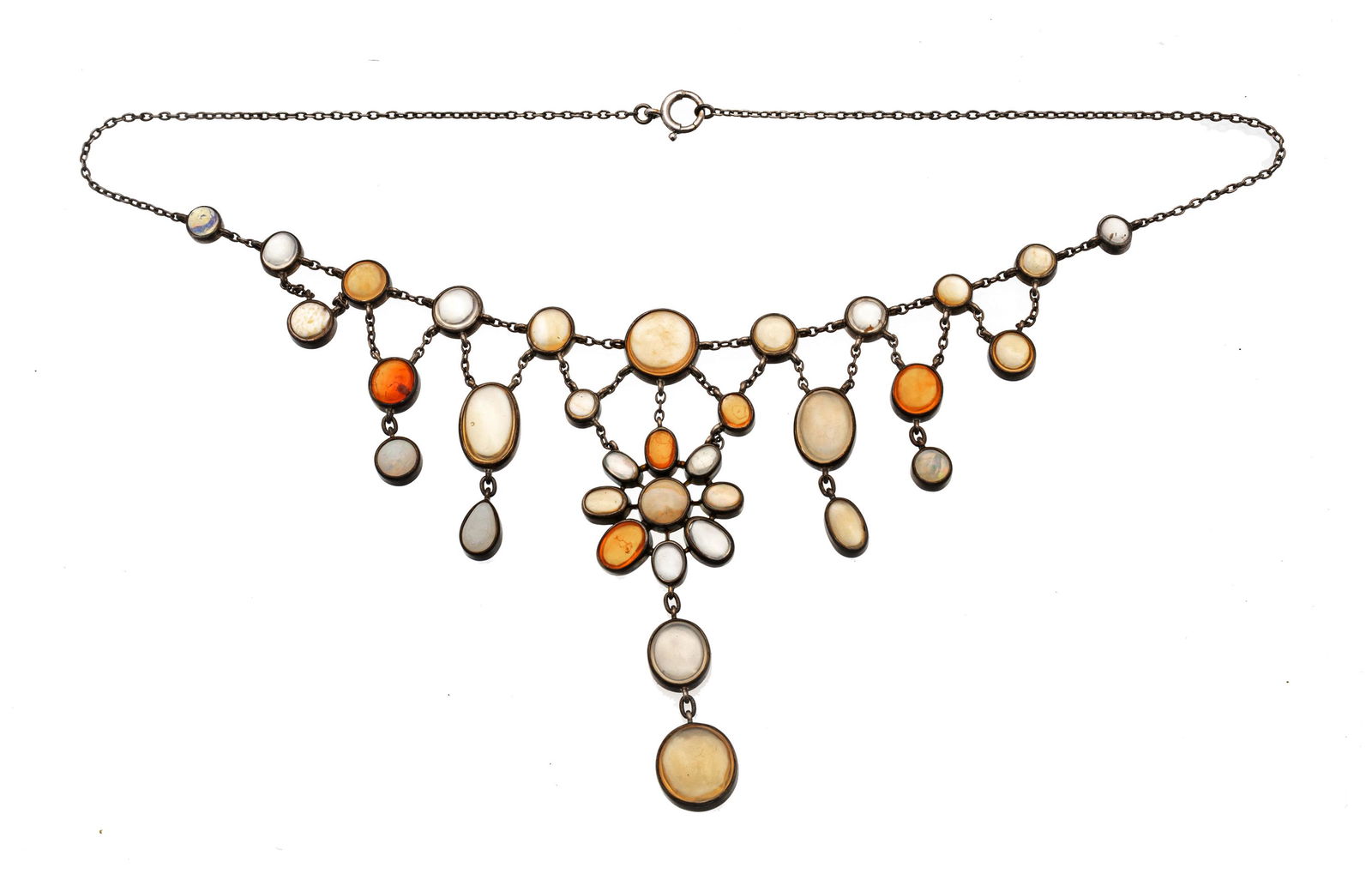 Cabochon Jelly Opals (5.8-11.7mm) Silver Necklace, L 16.5'' 26g (1 of 3)