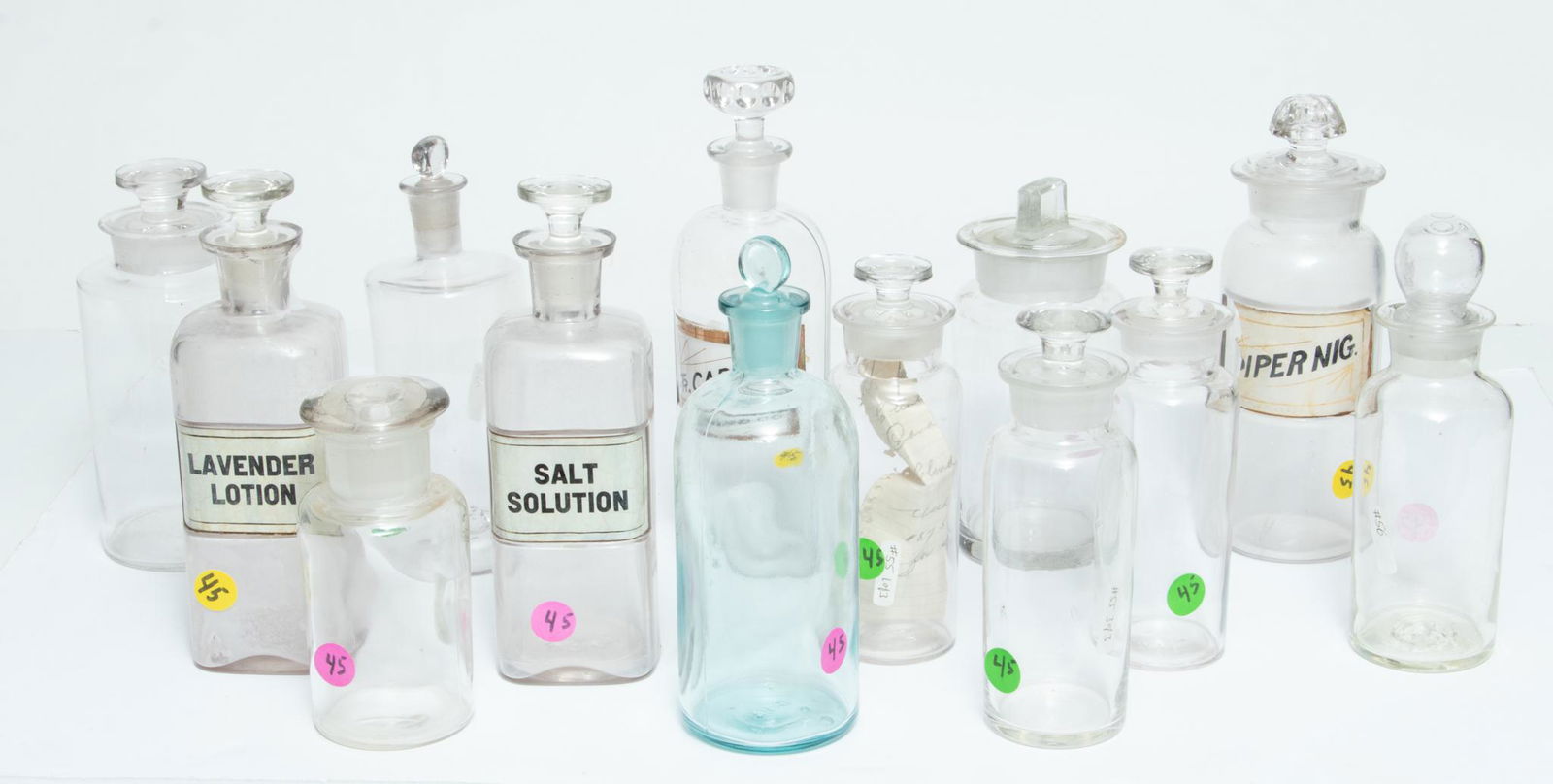 Apothecary Glass Jars With Stoppers C. 1880, 7" - 9" H 9'' 13 pcs (1 of 5)