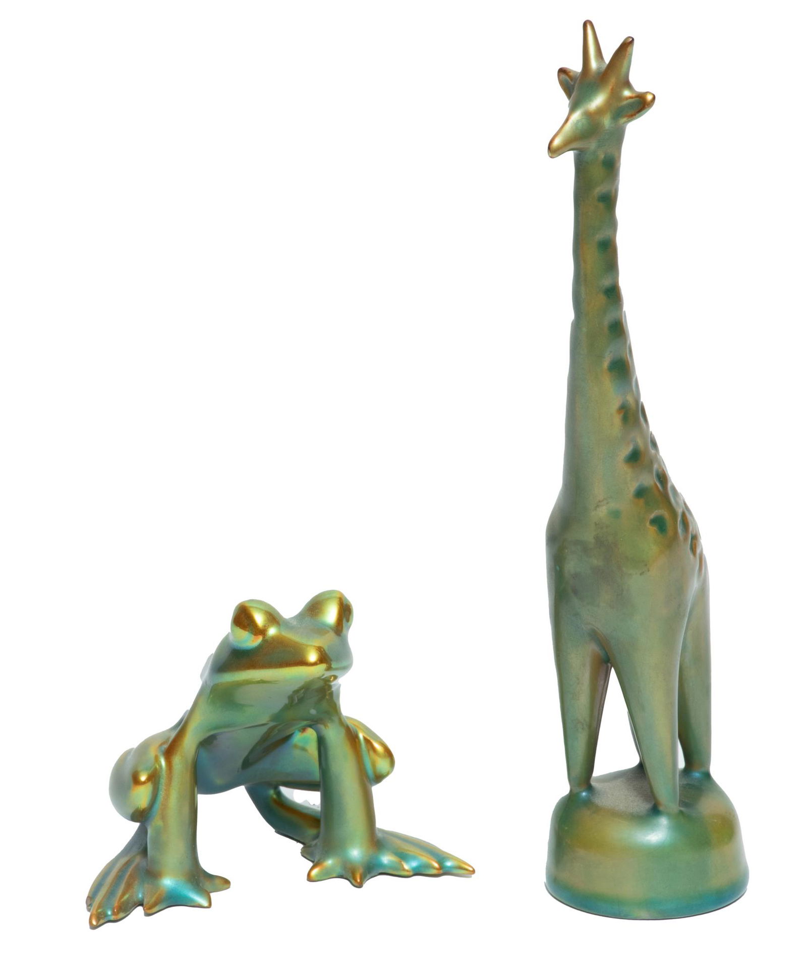 Zsolnay (Hungary) Porcelain Frog And Giraffe H 3'' 2 pcs (1 of 6)
