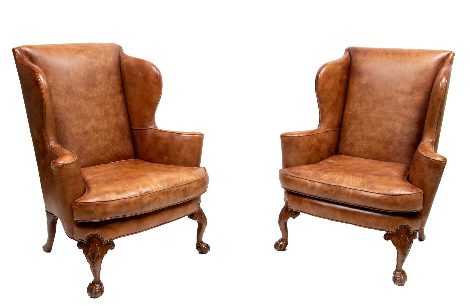 Leather Upholstered Wingback Chairs H 44'' W 36'' Depth 32'' 1 Pair (1 of 5)