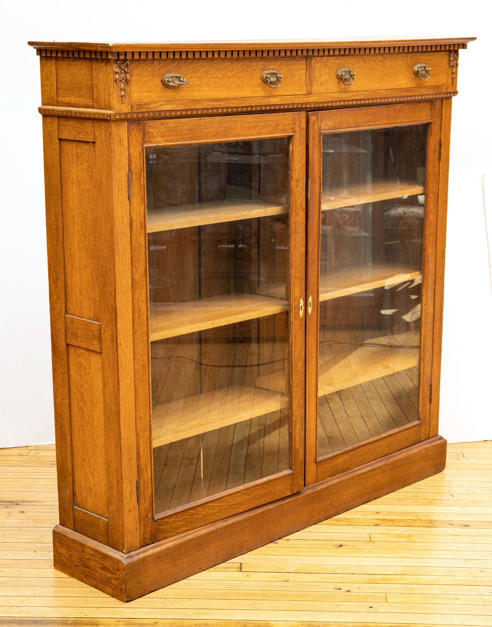 American Carved Oak Barrister Bookcase, C. 1930, H 57'' W 58'' Depth 13'' (1 of 5)