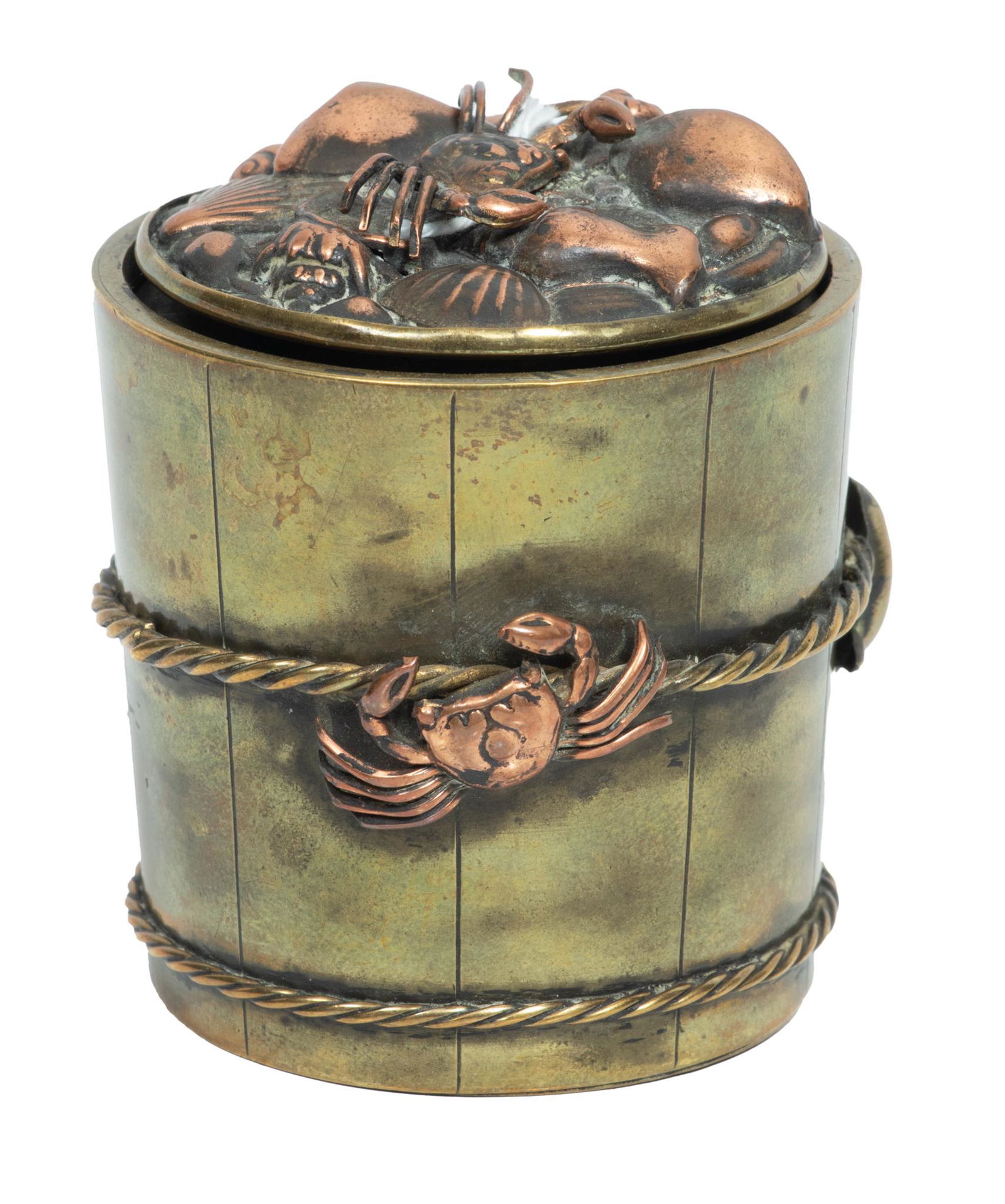Marine Life Brass And Copper Inkwell C. 19th.c., H 2.5'' Dia. 2'' (1 of 6)