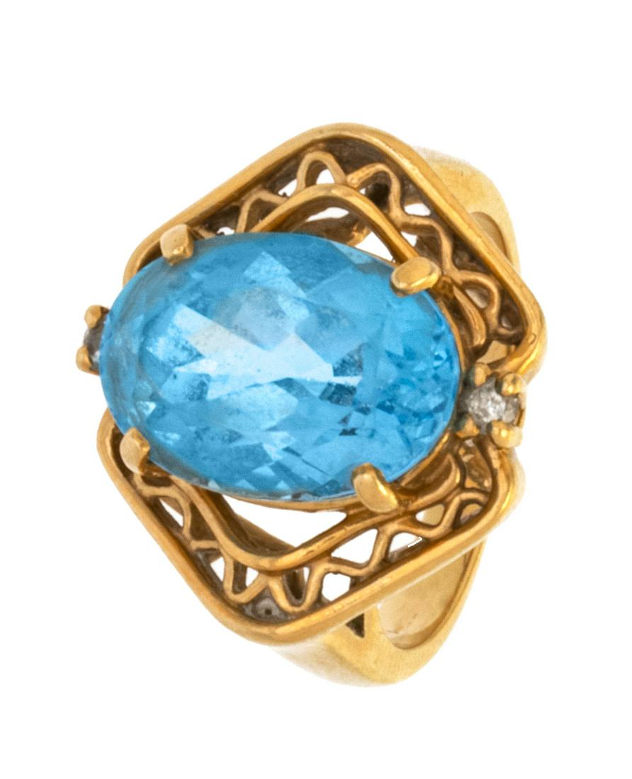 Blue Topaz, Diamond & 14kt Gold Ring, 8g Size: 6 (1 of 5)