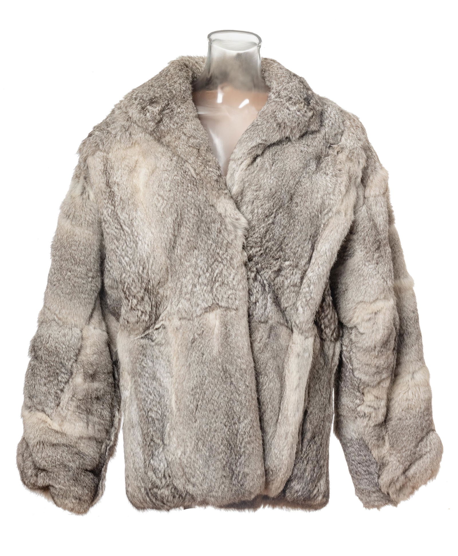 Women's Gray Rabbit Fur Jacket, H 31'' Size: Medium (1 of 3)