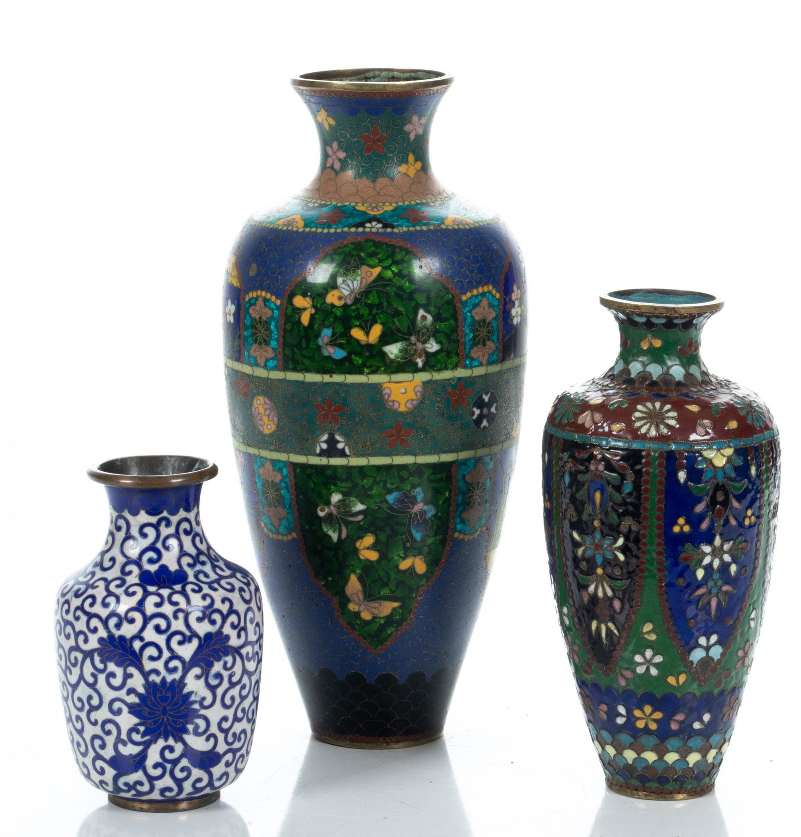 Chinese Cloisonne Vases, C. 19th.c., 11", 8", 5" 3 pcs (1 of 6)