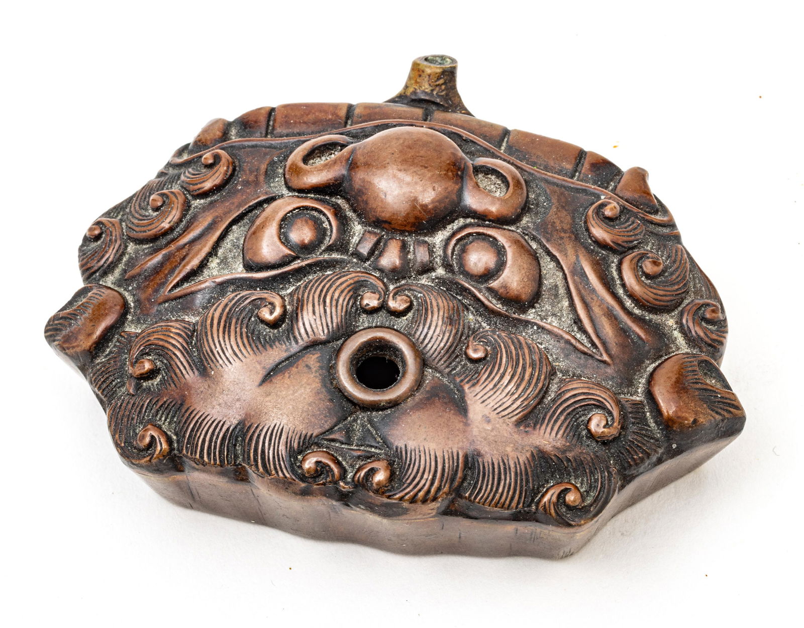 Bronze Water Dropper With Face Of Buddha C. 19th.c., H 2'' W 3'' (1 of 3)