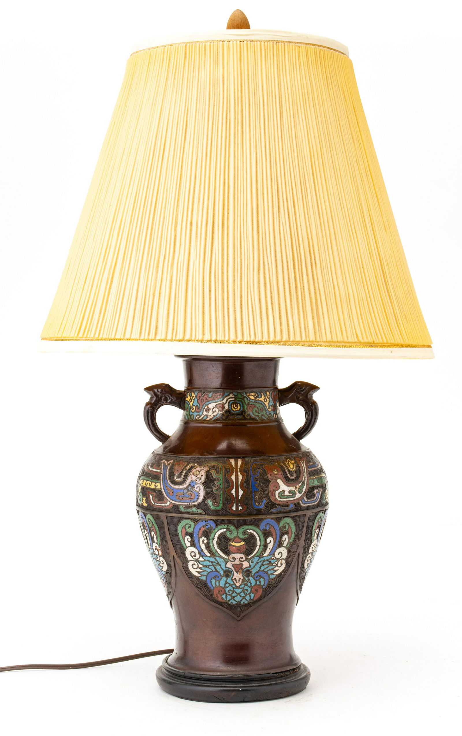 Chinese Bronze And Champleve Enamel Lamp, C. 1930, H 26'' Dia. 15'' (1 of 4)