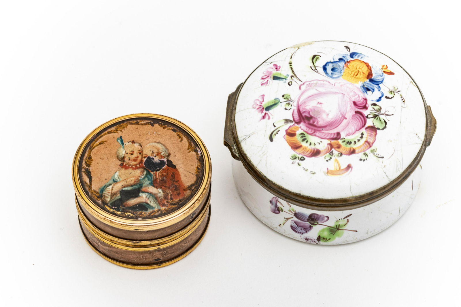 English Battersea Enamel Snuff Box And One Other C. 18th.c, Dia. 1.7'' 2 pcs (1 of 3)