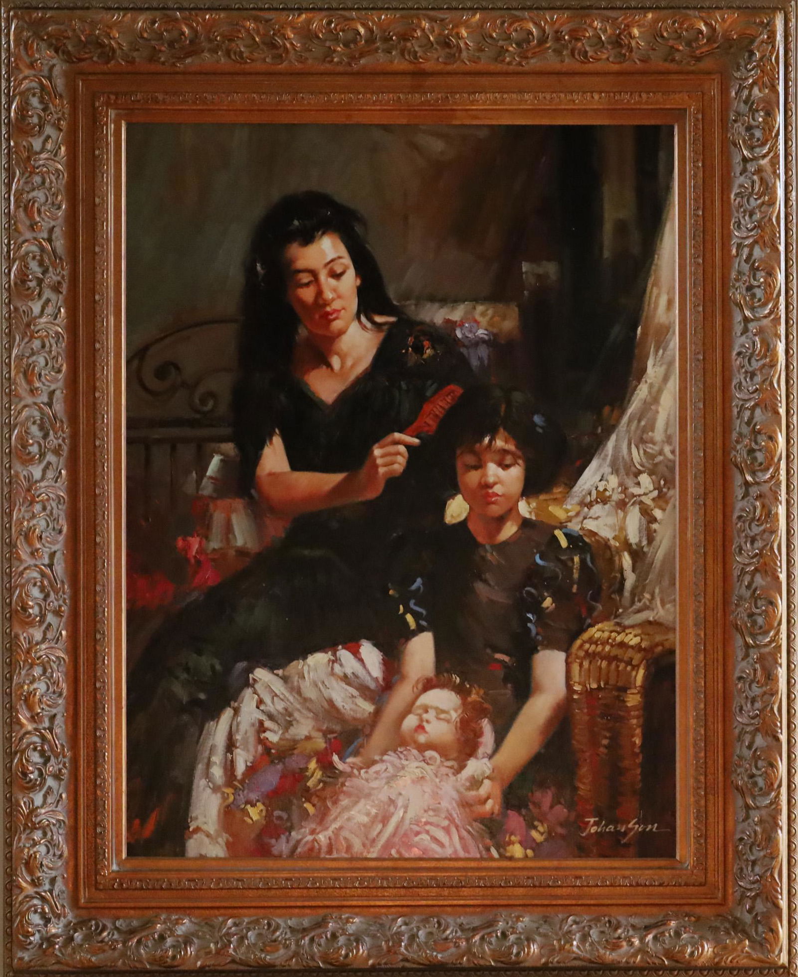 Johanson, Oil On Canvas, H 39", W 29", Mother And Child With Doll (1 of 4)