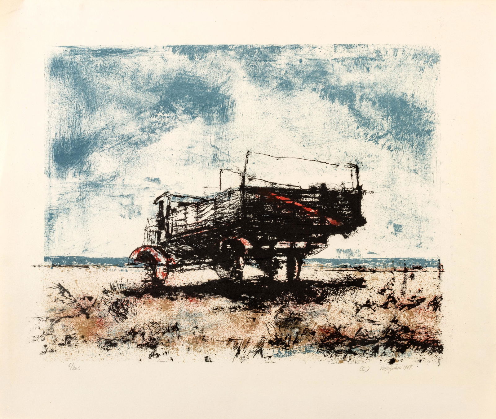 Renzo Vesvignani (Italian, 1924-2001) Lithograph On Paper, 1957, "Building", H 17'' W 20.75'' (1 of 3)