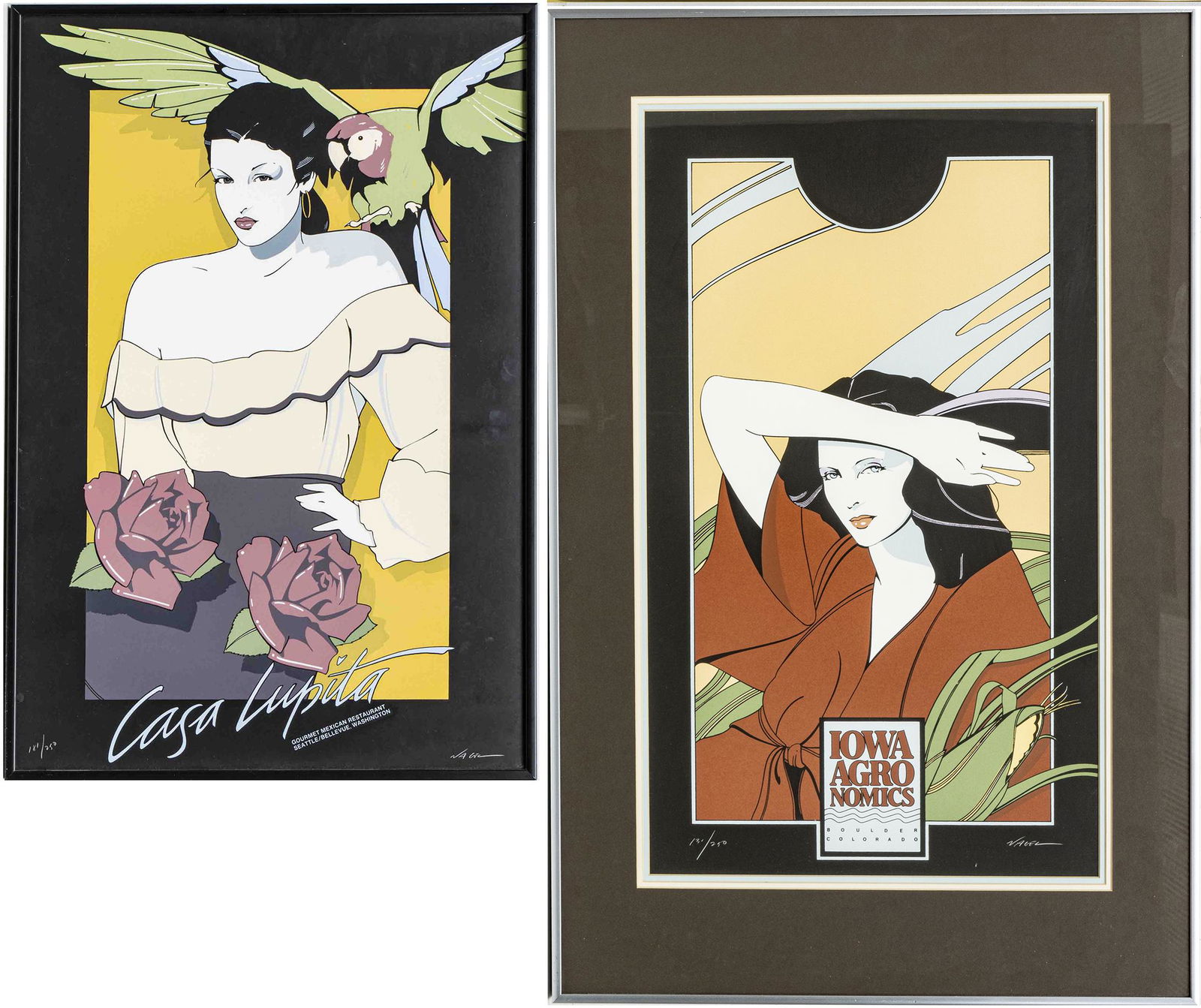 Patrick Nagel (American, 1945-1984) Serigraphs In Colors On Wove Paper, C. 1978, Casa Lupita; Iowa (1 of 3)
