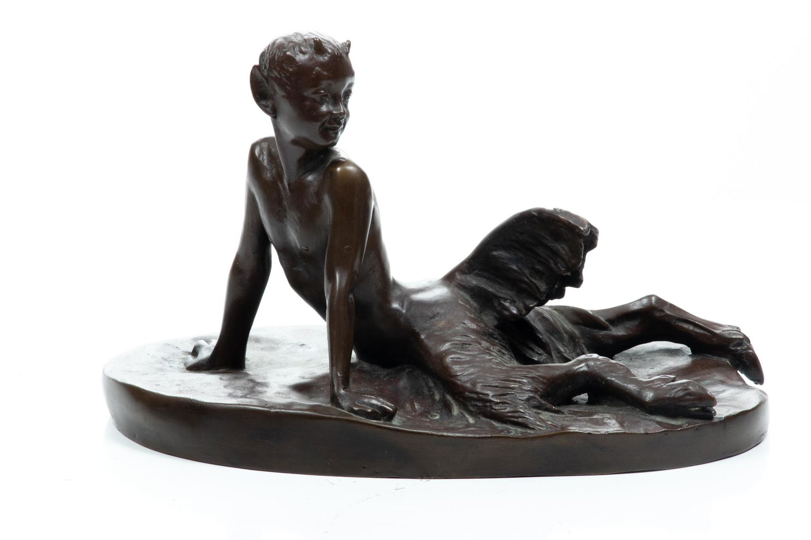 Attributed to N.P. For Martin & Leflinin (Berlin) Bronze Sculpture, Outstretched Faun, H 7.5'' L (1 of 5)