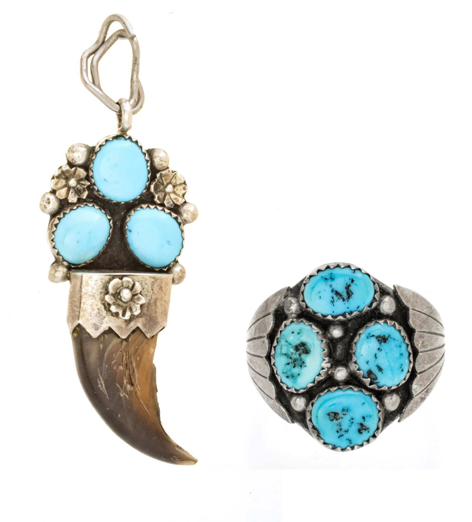 Navajo Sterling Silver And Turquoise Pendant And Ring, (1 of 5)