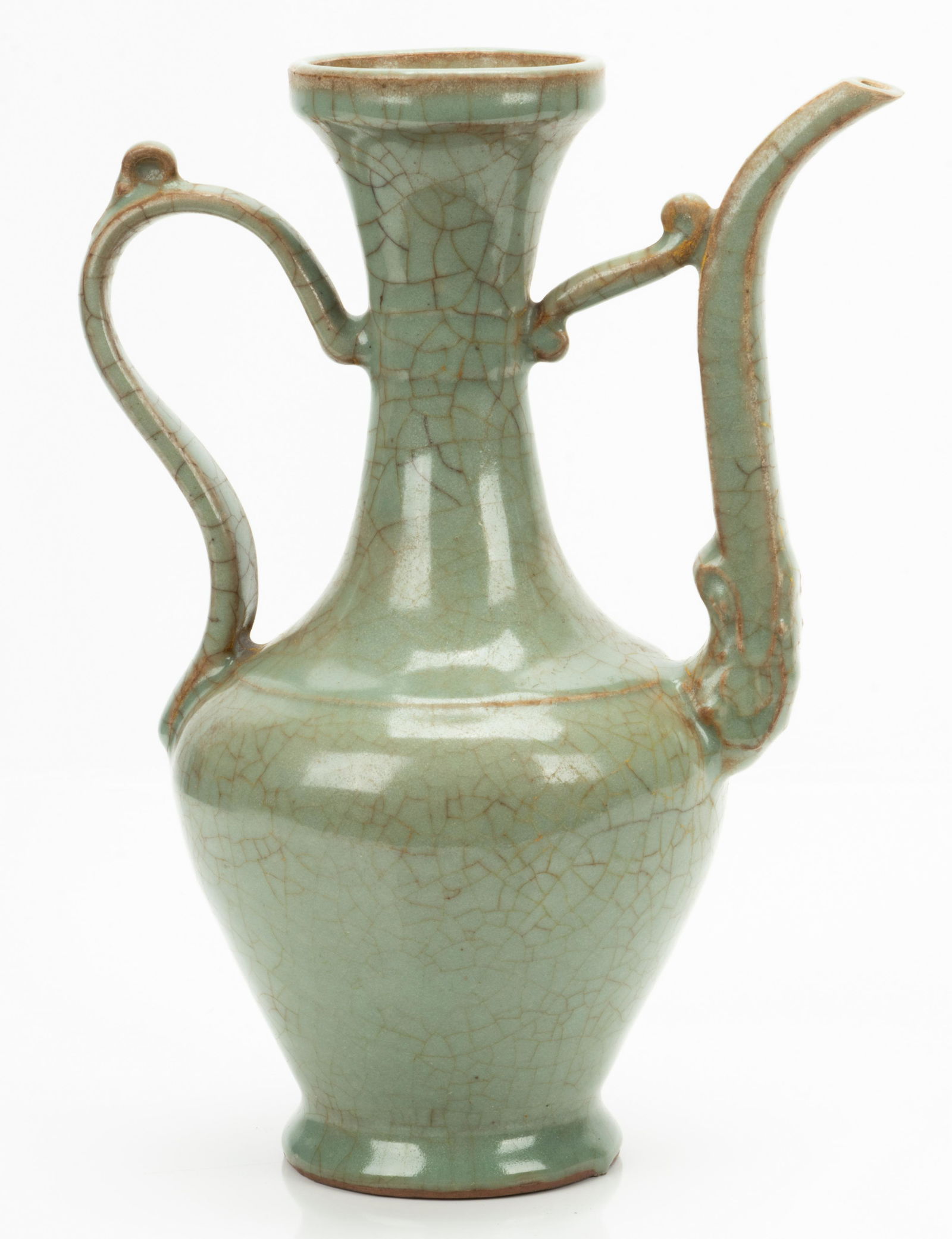 Chinese Celadon Porcelain Teapot, H 10", L 7" (1 of 9)