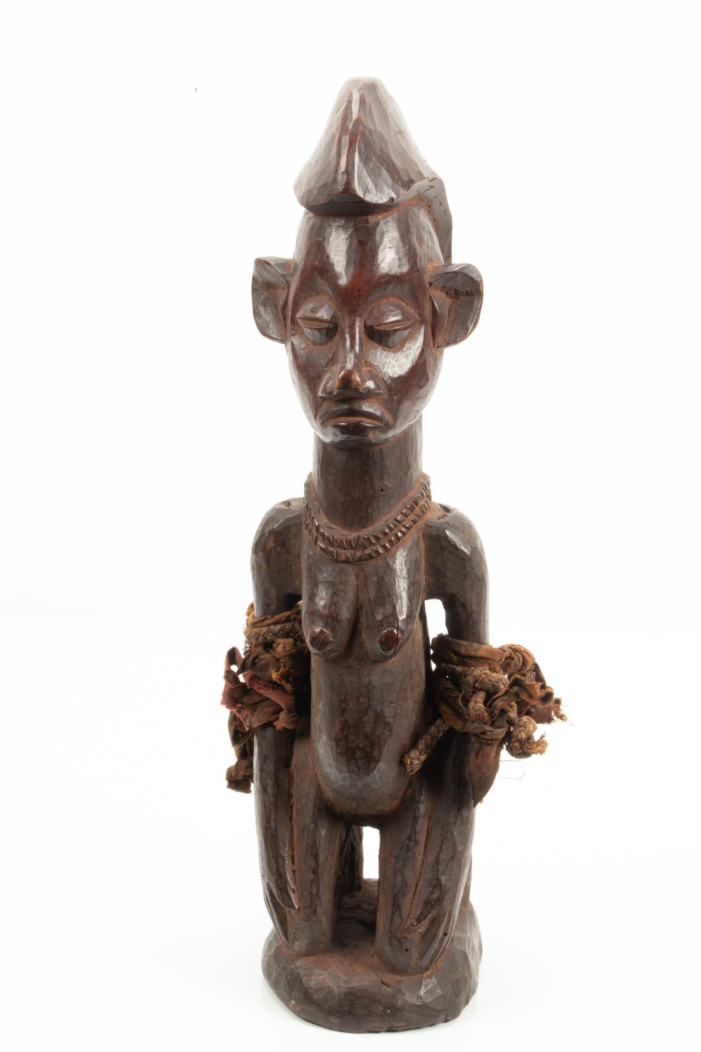 African, Tanzania Polychrome Carved Wood Female Kneeling Figure H 16.25", W 5", D 4.5" (1 of 4)