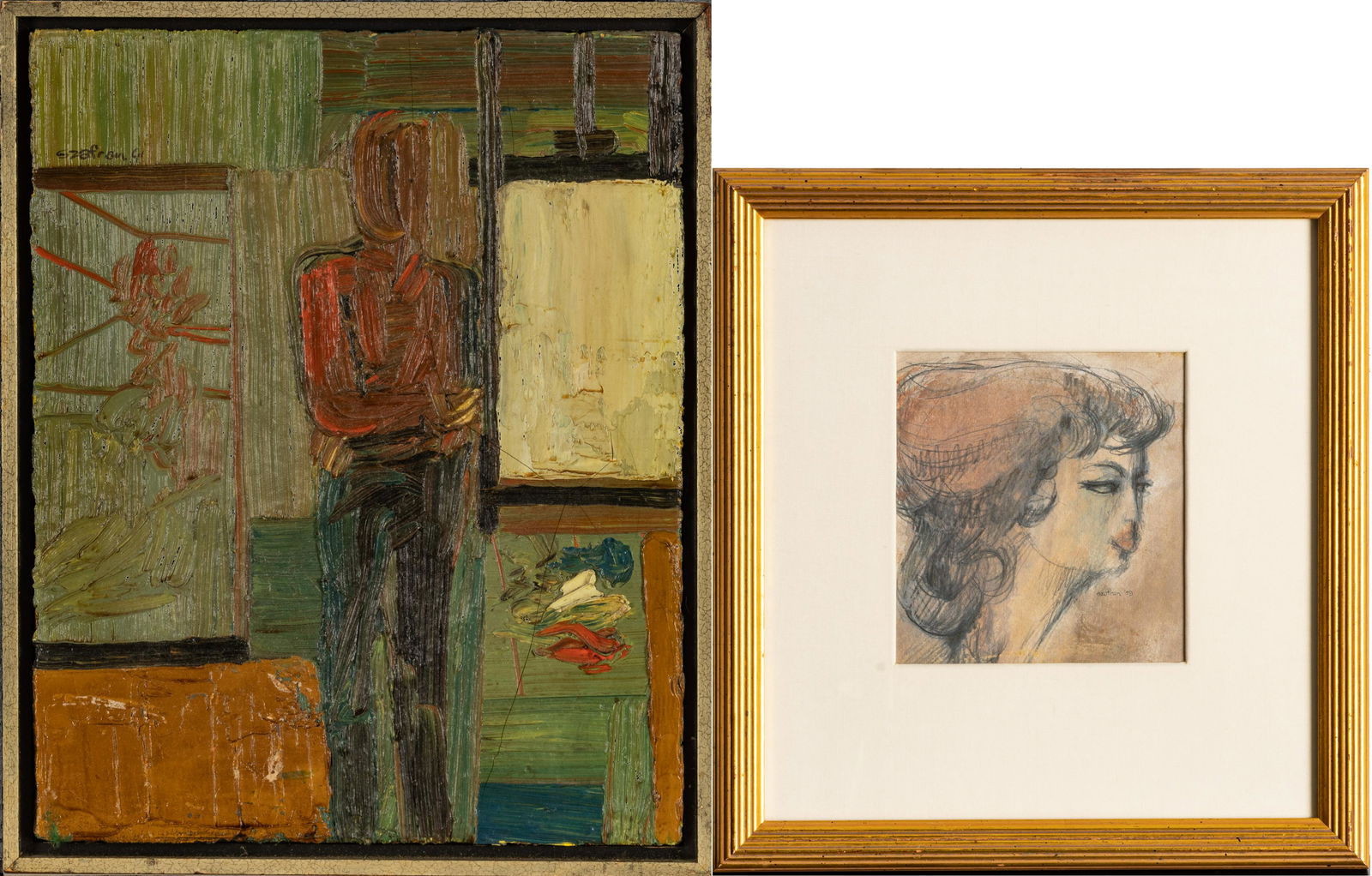 Gene Szafran (Detroit, MI, 1941-2011) Oil On Canvas And Pastel Drawing, 1961 And 1959, 2 pcs (1 of 4)