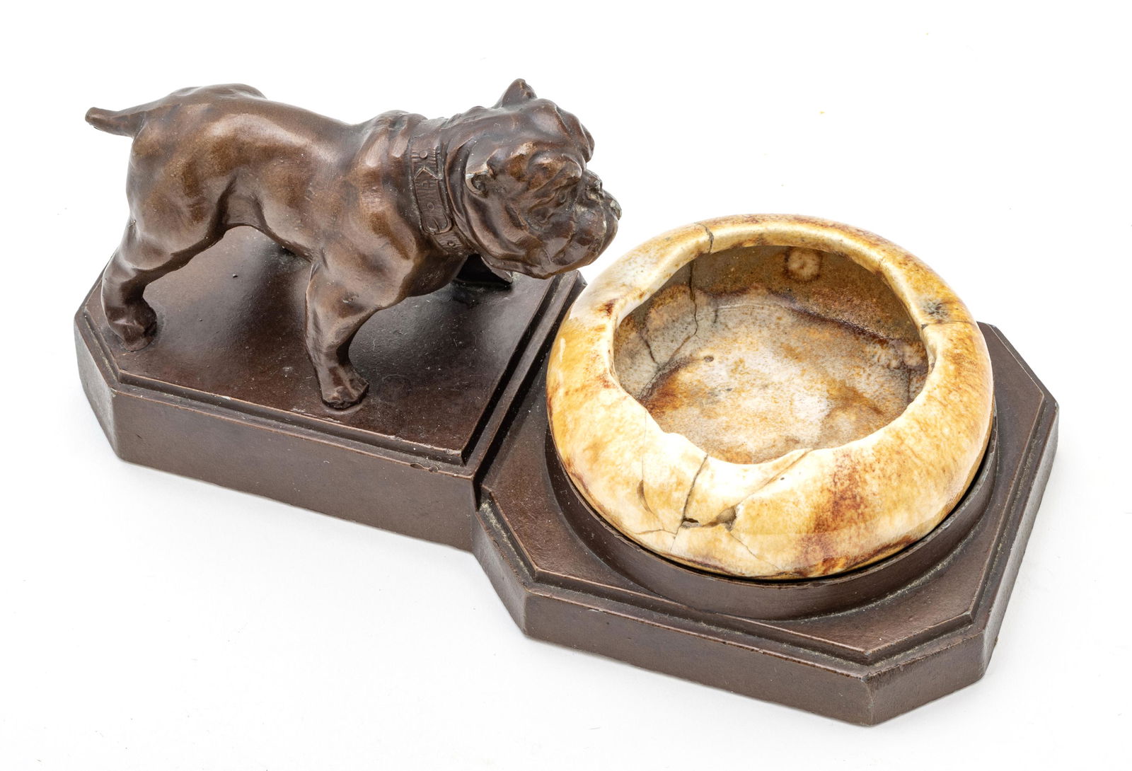 Nuart  Art Deco Spelter English Bulldog Ashtray, C. 1930s, H 3.5'' W 4'' L 8'' (1 of 5)
