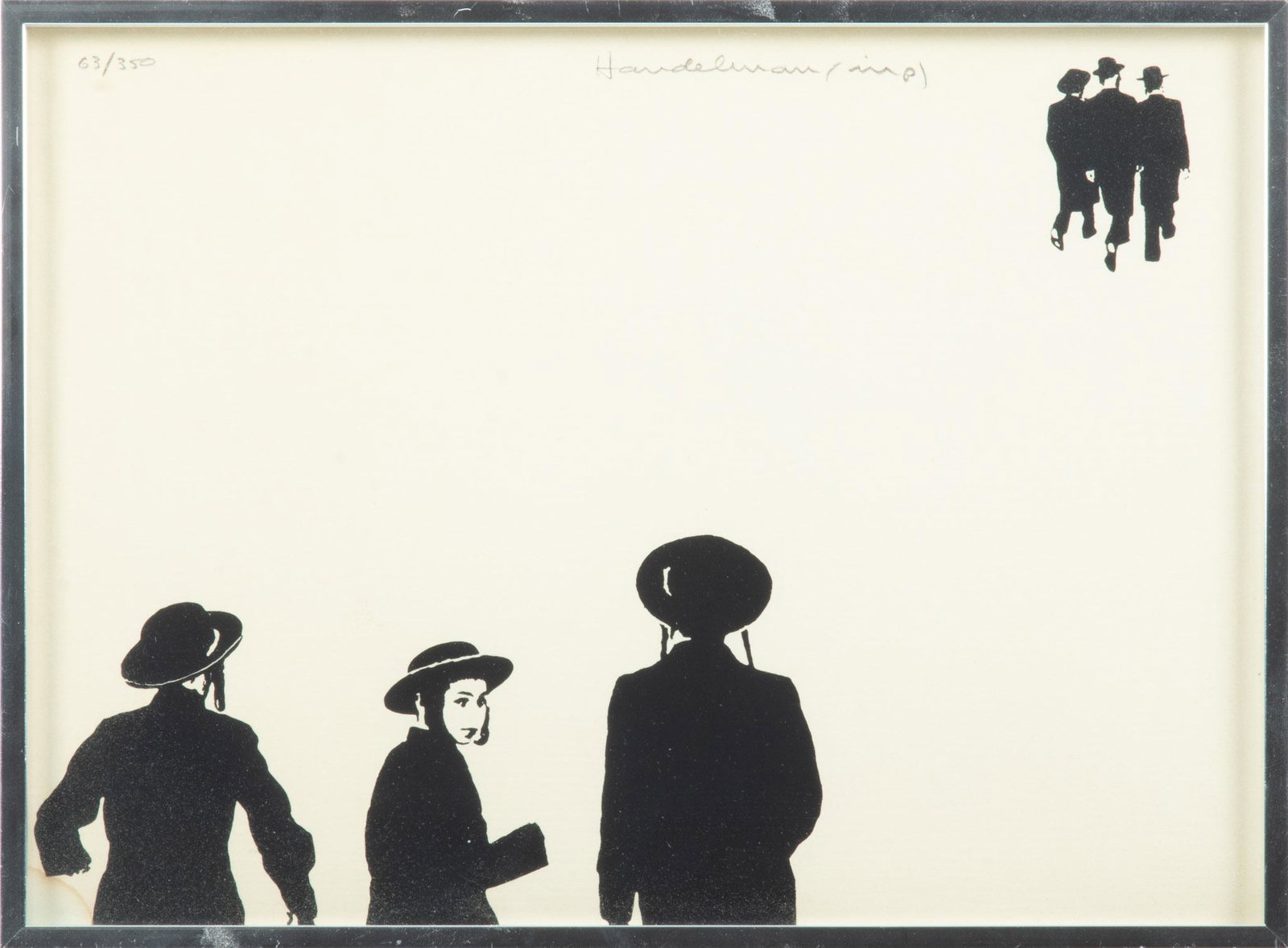 Stanley Handelman, Black On Buff Serigraph, Judaica H 8.75'' W 12'': Stanley Handelman, Black On Buff Serigraph, Judaica H 8.75'' W 12'' Signed in pencil and numbered 63/350. Framed 9.25" x 12.75".