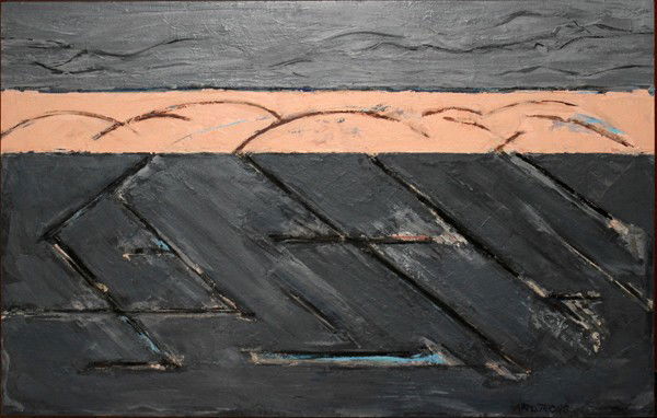 DAVID ARMSTRONG, OIL ON CANVAS ON BOARD,: DAVID ARMSTRONG, OIL ON CANVAS ON BOARD, C. 1989, 32" X 48", 'GRAYSCAPE':unframed, abstract; signed lower right: 'Armstrong'; inscribed on verso: 'Armstrong '88-'89 Grayscape'; Includes artist's signe
