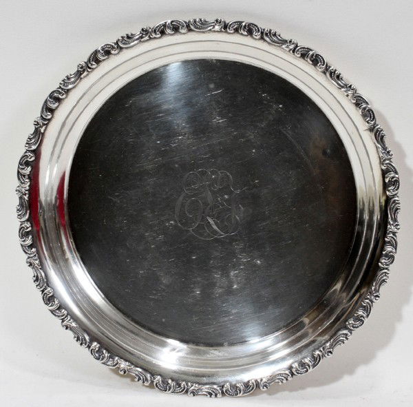 DUHME & CO. STERLING TRAY, DIA 9 1/2": DUHME & CO. STERLING TRAY, DIA 9 1/2":Monogrammed.