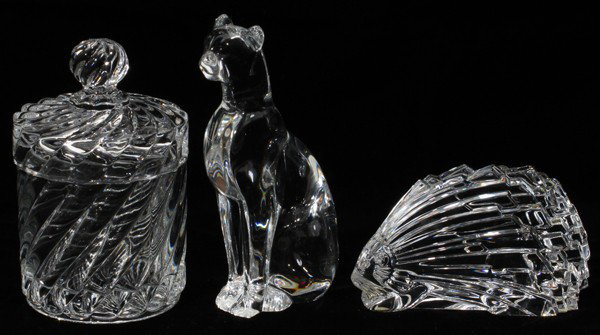 BACCARAT, CRYSTAL PANTHER, PORCUPINE AND JAR, 3: BACCARAT, CRYSTAL PANTHER, PORCUPINE AND JAR, 3: