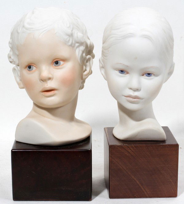 CYBIS BISQUE BUSTS, SET OF TWO, H 10" & 9 3/4": CYBIS BISQUE BUSTS, SET OF TWO, H 10" & 9 3/4":