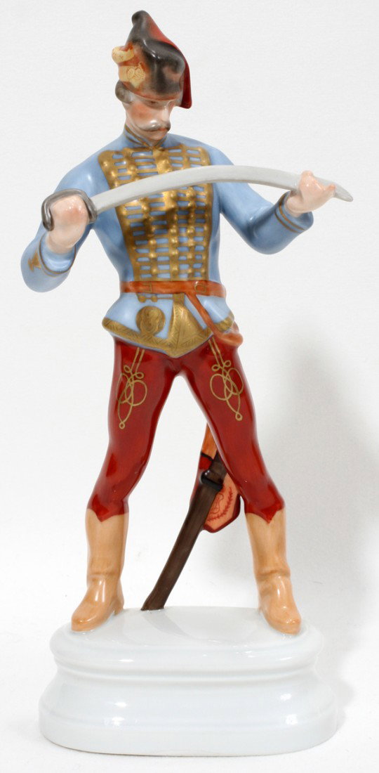 HEREND HADIK HUSSAR MILITARY FIGURE H 8 3/4": HEREND HADIK HUSSAR MILITARY FIGURE H 8 3/4":Hand painted Hungarian porcelain. From the Estate of Mary Grace Pribanyec, Lincoln park From the Estate of Mary Grace Pribanyec, Lincoln Park, Mi.
