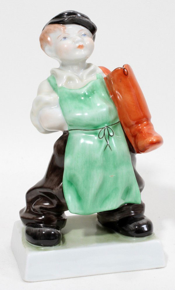 HEREND PORCELAIN BOY WITH BOOTS, H 7 1/2": HEREND PORCELAIN BOY WITH BOOTS, H 7 1/2":From the Estate of Mary Grace Pribanyec, Lincoln Park. From the Estate of Mary Grace Pribanyec, Lincoln Park, Mi.