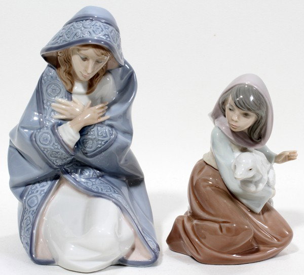 LLADRO VIRGIN MARIA, 7" AND SHEPHERDESS: LLADRO VIRGIN MARIA, 7" AND SHEPHERDESS:From the Estate of Mary Grace Pribanyec, Lincoln par From the Estate of Mary Grace Pribanyec, Lincoln Park, Mi.