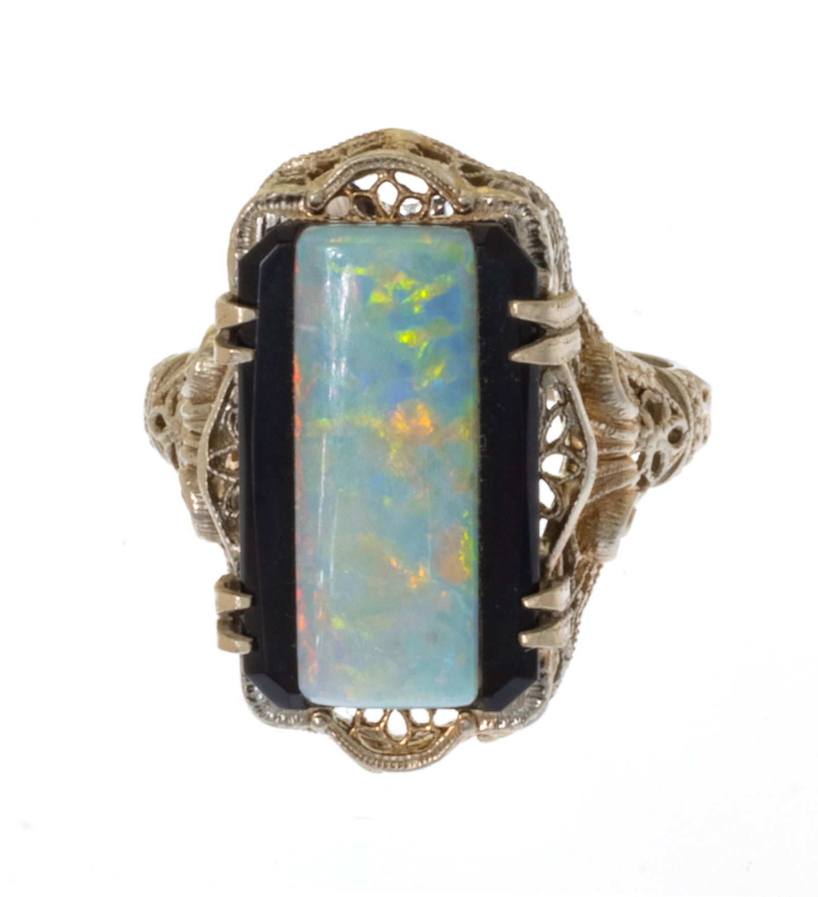 White Opal And 14K White Gold Ring, Size 6 C. 1920 (1 of 5)