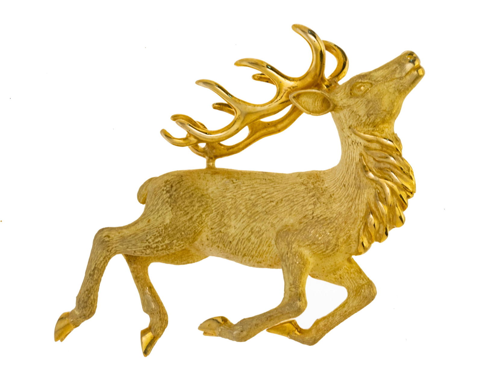 18K Yellow Gold Deer Brooch, 21 Grams C. 1950, H 2.7'' L 2.2'' (1 of 4)
