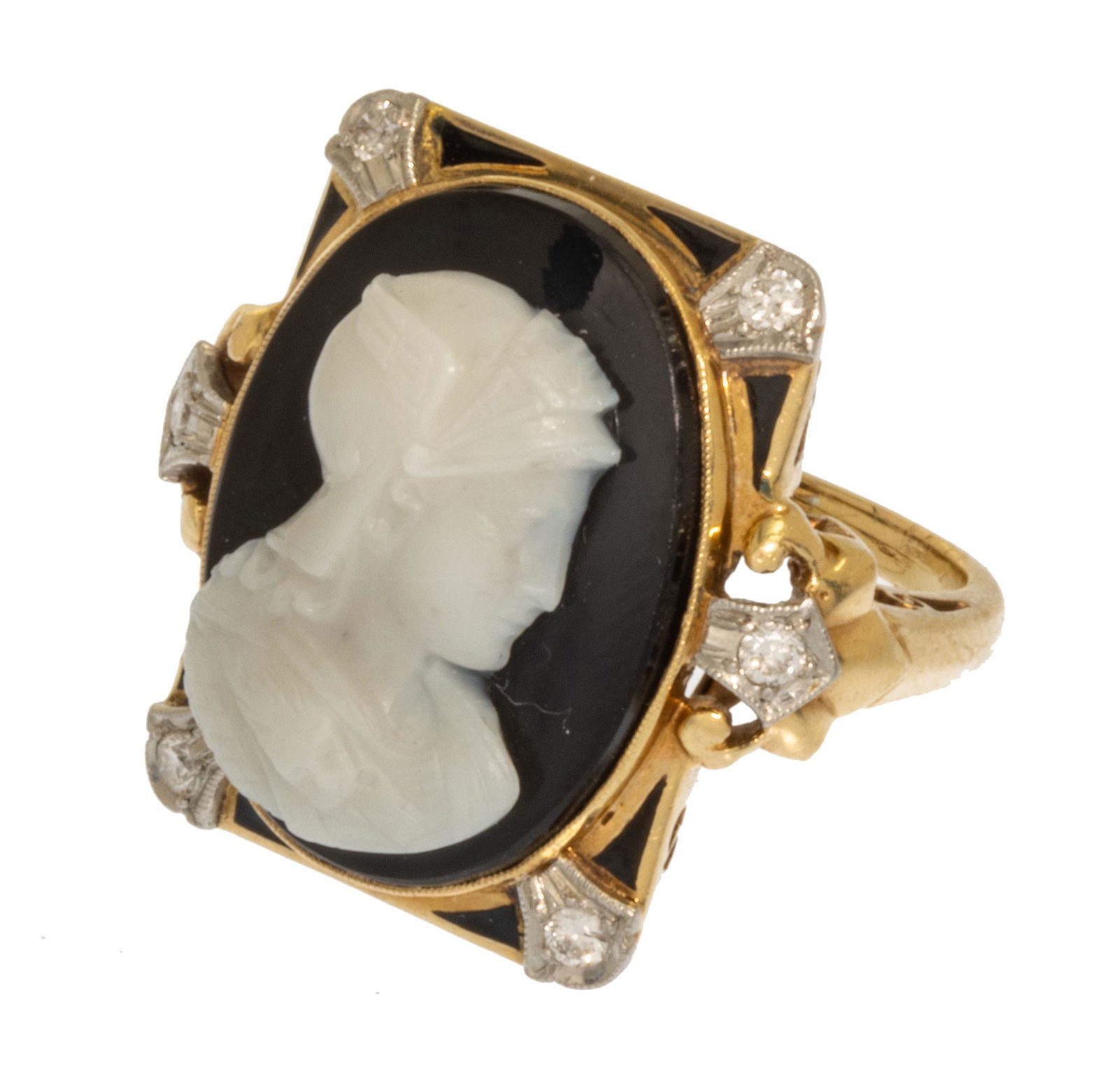 14K Gold, Carved White On Black Cameo Ring, Size 6.5 (1 of 7)