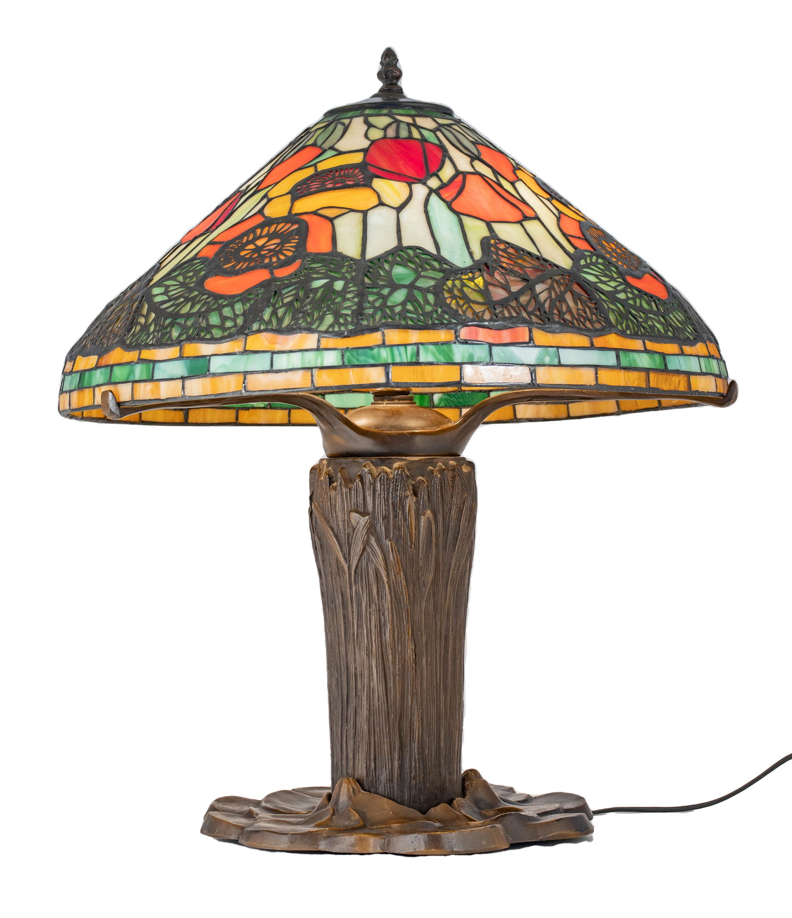 American Lead Art Glass Poppy Table Lamp, Late 20th C., H 24'' Dia. 20'' (1 of 5)