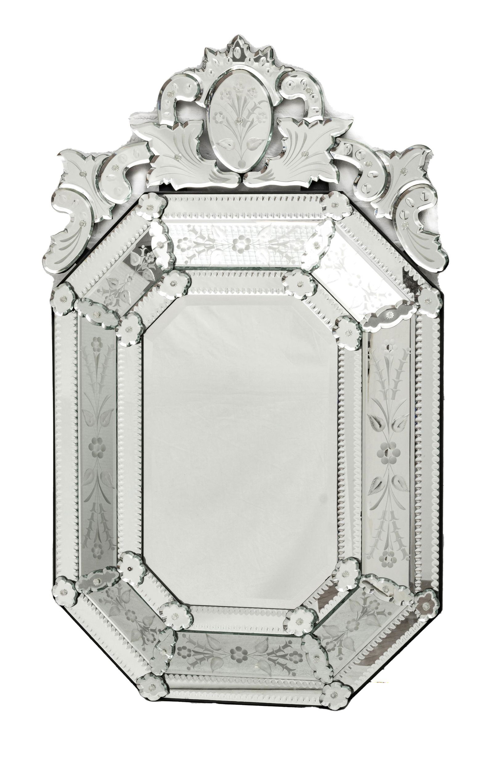 Venetian Style Wall Hanging MIrror, Floral Motifs, H 48'' W 28'' (1 of 3)