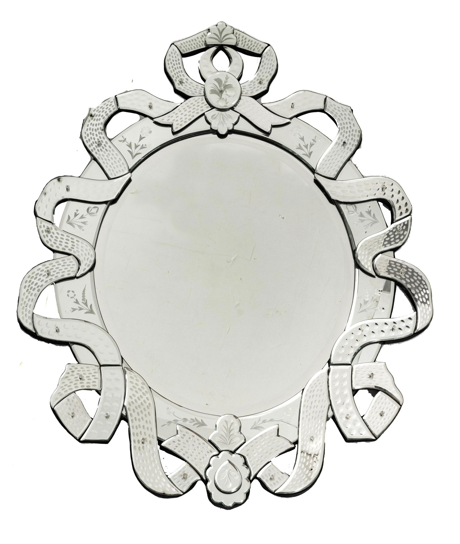Venetian Style Wall Hanging Mirror, Ribbon Design, 20th C., H 53'' W 41'' (1 of 4)