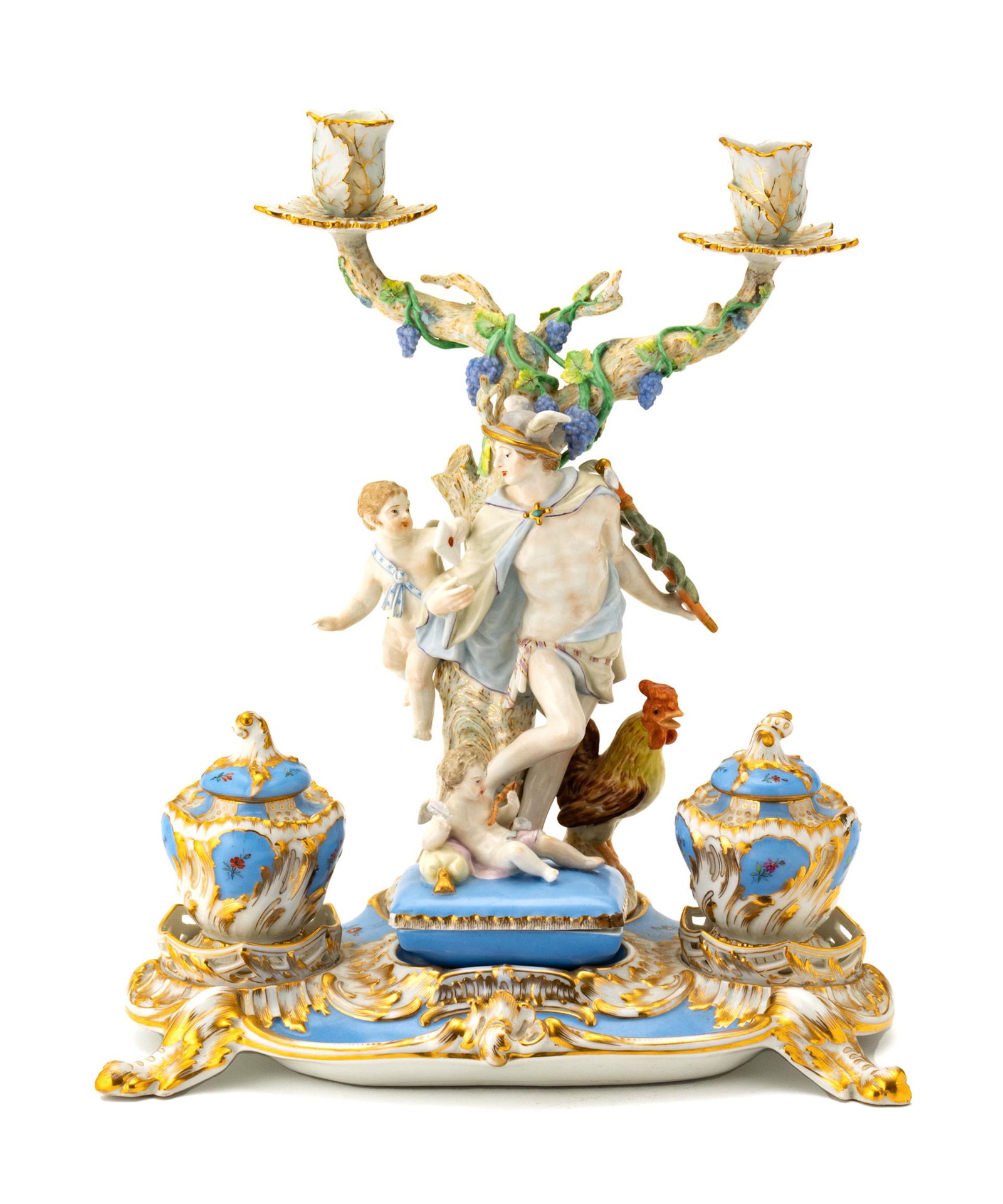 KPM Meissen 'Mercury' Porcelain Candelabrum Inkstand, C. 1870, H 14'' W 12'' Depth 8'' (1 of 9)