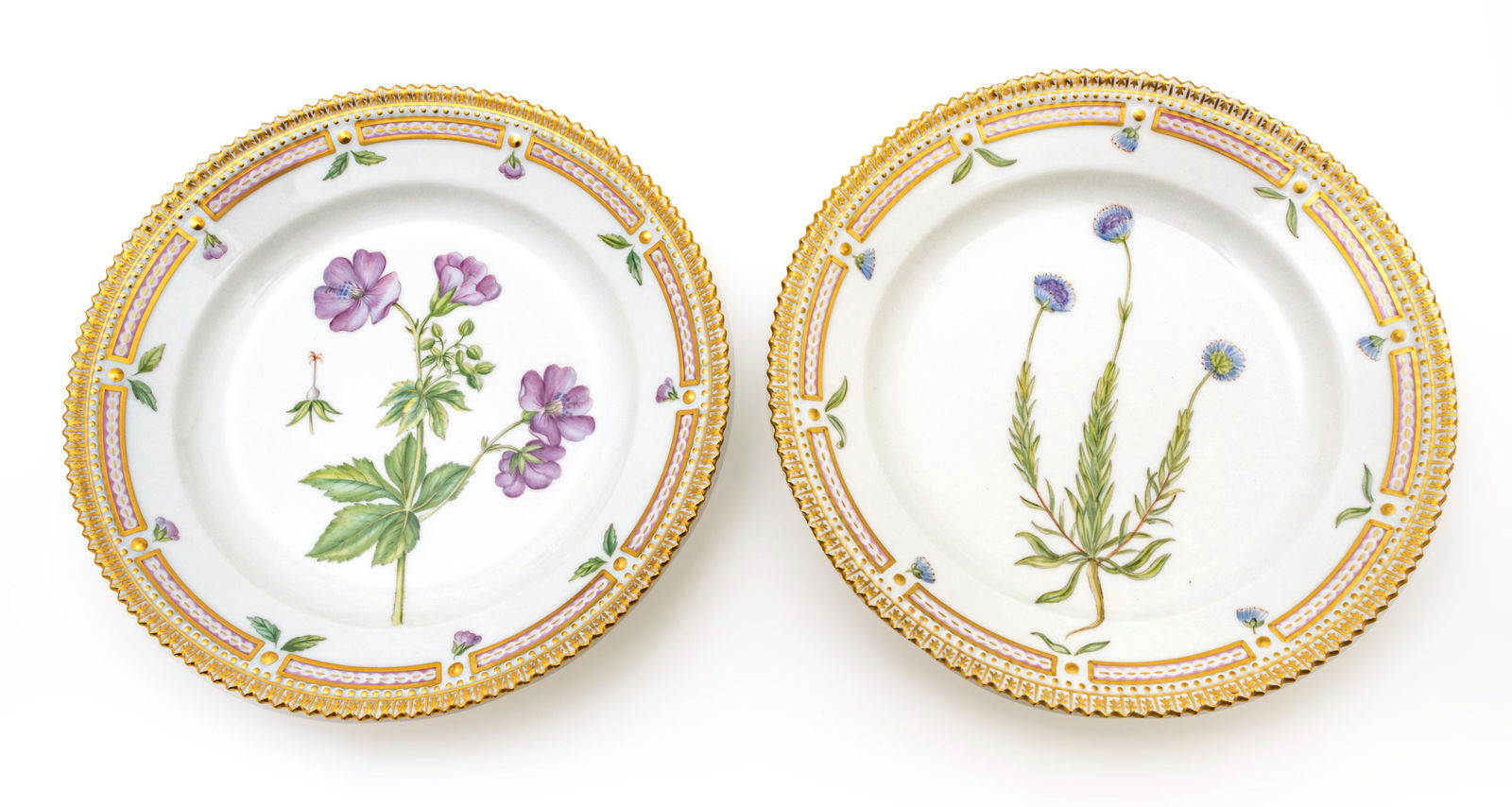 Royal Copenhagen (Danish) 'Flora Danica' Porcelain Plates, Dia. 7.5'' 2 pcs (1 of 4)