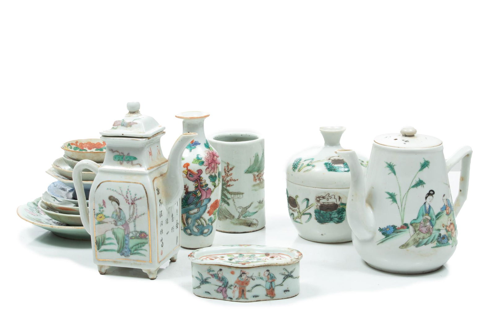 Chinese Porcelain Enameled Decorated Grouping, H. 1.5"-7.25" 14 pcs (1 of 10)