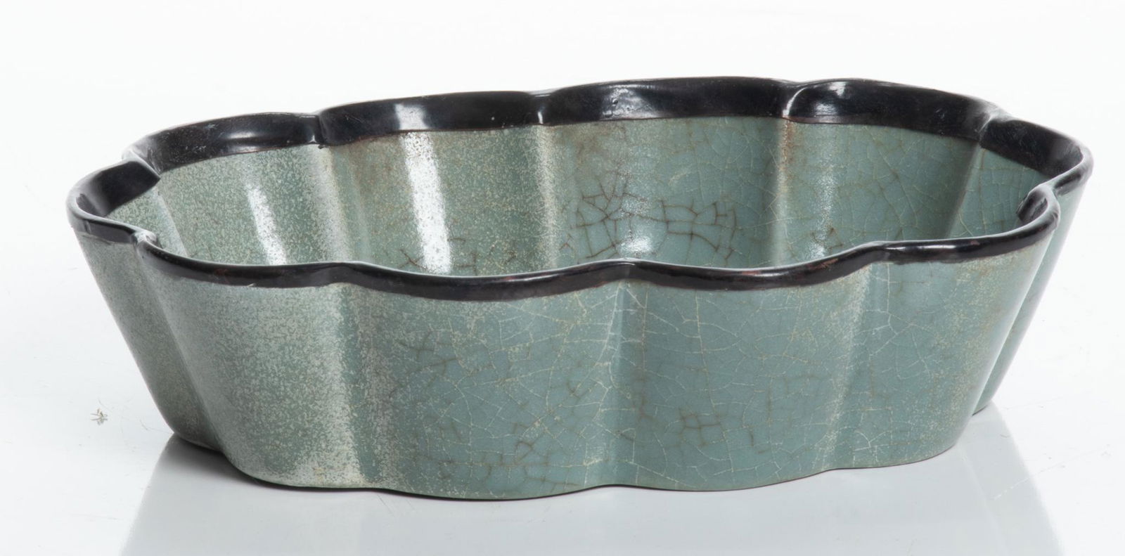 Chinese Celadon Washer With Bronze Rim, H 2'' W 5.75'' L 7.5'' (1 of 6)