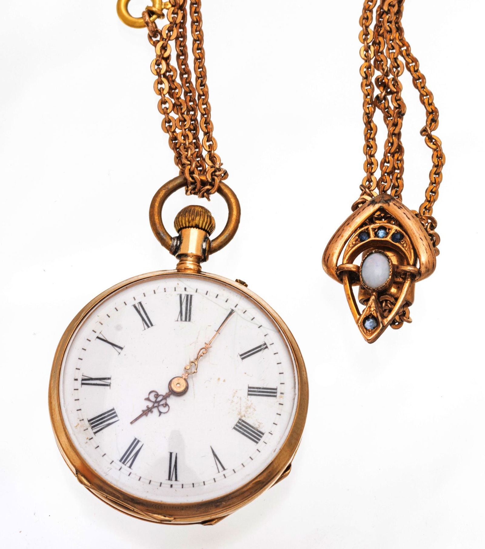 14K Gold Pocket Watch, 10K - 42" Chain C. 1900, Dia. 2.2'' (1 of 9)