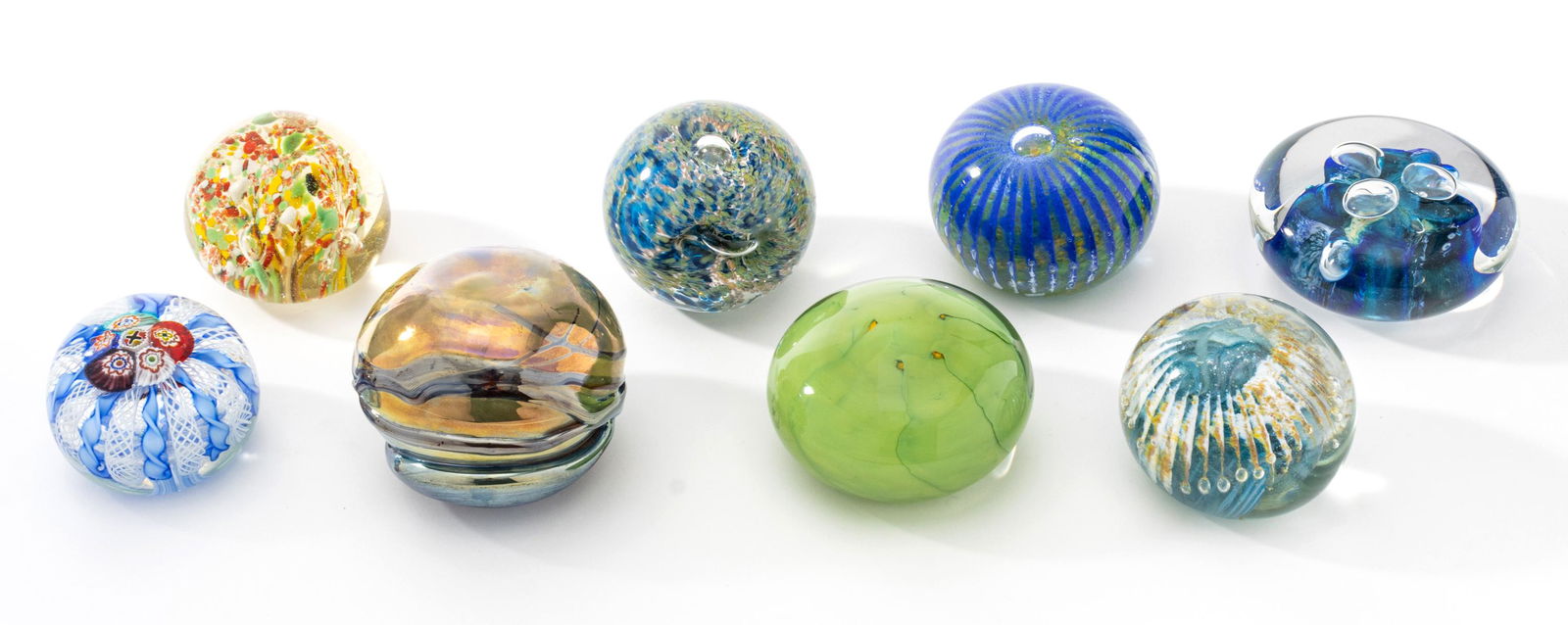 Studio Blown Art Glass Paperweights, C. 2000, DIA 2.75"-3.5", 8 pcs (1 of 4)