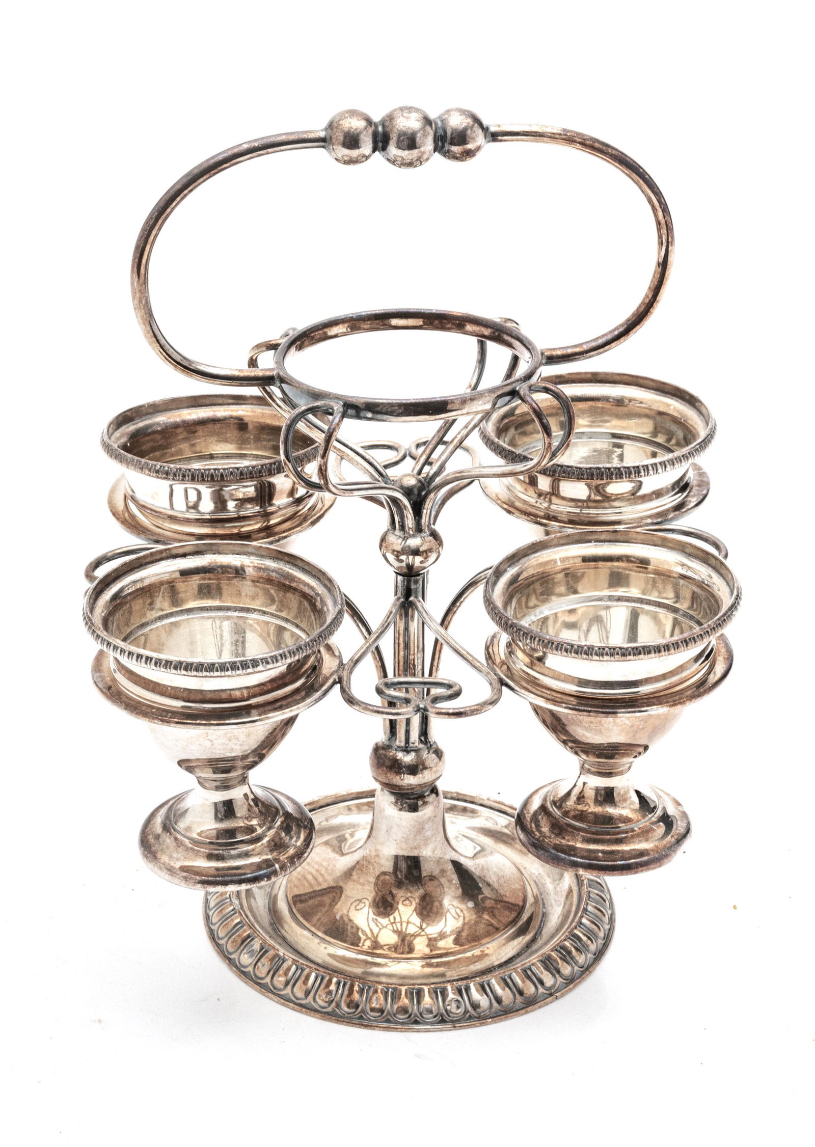 Silver Plated Egg Cup Carousal, H 8" W 5" L 5": Silver Plated Egg Cup Carousal, H 8" W 5" L 5" Gadroon Edge. From A Home On Bluff Drive, Harbor Springs, Mich.
